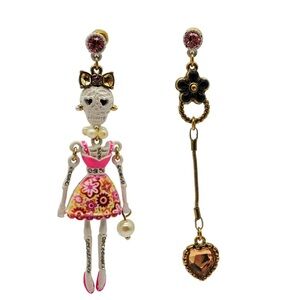 Betsey Johnson White Lace Skeleton Earrings